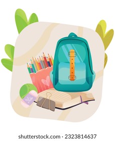 Back to School social media template Cartoon Illustration with back to school icon Set