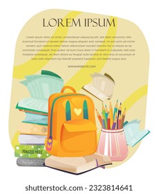 Back to School social media template Cartoon Illustration with back to school icon Set