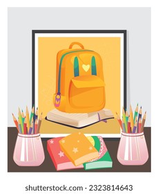 Back to School social media template Cartoon Illustration with back to school icon Set