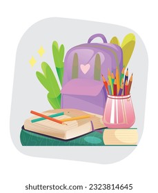 Back to School social media template Cartoon Illustration with back to school icon Set