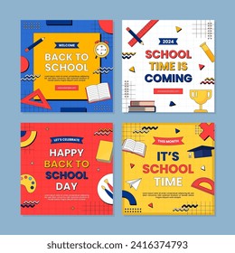 Back to School Social Media Template Collection. School Time Announcement Set