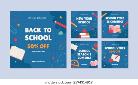 Back to School Social Media Template Collection. School Time Announcement Set