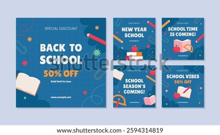 Back to School Social Media Template Collection. School Time Announcement Set