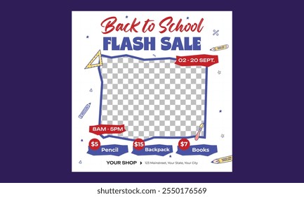 Back To School Socials Media. Back to school, college, study concept. Perfect for web ads, branding, flyer, banner.