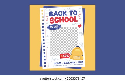 Back To School Socials Media. Back to school, college, study concept. Perfect for web ads, branding, flyer, banner.