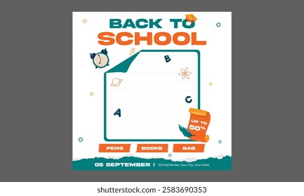 Back To School Socials Media. Creative Back to College Education Templates. Corporate Advertising for Schools, Universities, and Businesses. Modern Vector Graphics Social Media Promotion