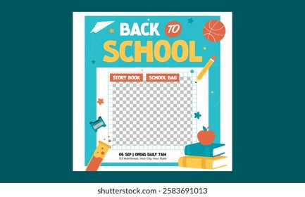 Back To School Socials Media. Creative Back to College Education Templates. Corporate Advertising for Schools, Universities, and Businesses. Modern Vector Graphics Social Media Promotion