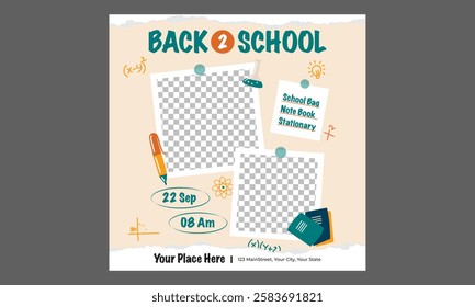 Back To School Socials Media. Creative Back to College Education Templates. Corporate Advertising for Schools, Universities, and Businesses. Modern Vector Graphics Social Media Promotion