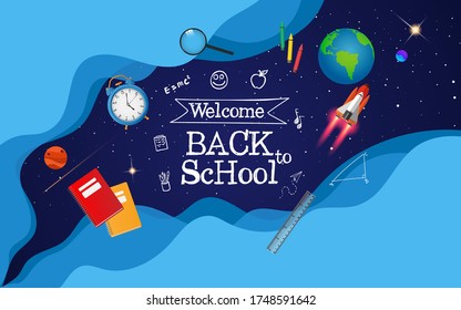 back to school with space imagination and school items.
