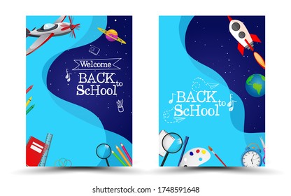 back to school with space imagination and school items.