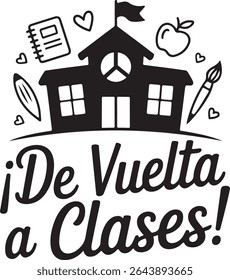 Voltar para Escola Espanhol Silhueta de Tipografia Vetor, De Vuelta a Clases Silhueta de Tipografia