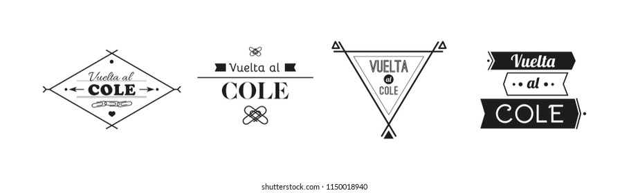 Back to school in Spanish. "Vuelta al cole". Set: Welcome back to school labels. Vector illustration, flat design