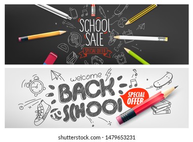 Back to school special offer banners. Special offer vouchers set