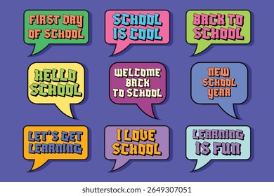 Back to School Speech Bubbles with Motivational Quotes Flat Vector Illustration.