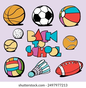 Back to School Sports Vector Illustration set