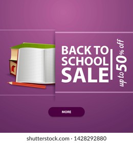 Back to school, square banner for your website, advertising and promotions with school textbooks and notebook