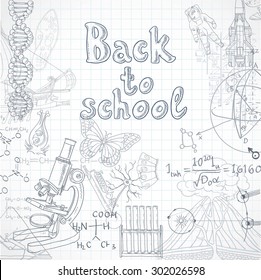 Back to school  squared paper sheet with doodles