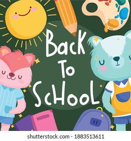 Back to school squirrel bear and icons design, eduacation class and lesson theme Vector illustration