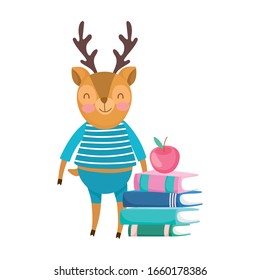 back to school, squirrel with books apple cartoon vector illustration