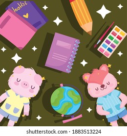 Back to school squirrel pig and icons design, eduacation class and lesson theme Vector illustration