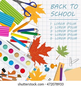 Back to school. Stationary graphic template. Vector illustration