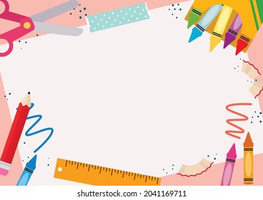 Back to school stationery blank note template. Flat vector cartoon design
