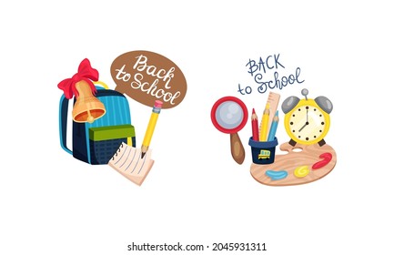 Back to School with Stationery Object Vector Composition Set