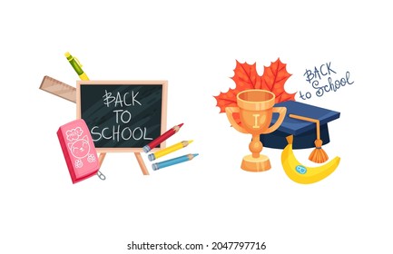 Back to School with Stationery Object Vector Composition Set