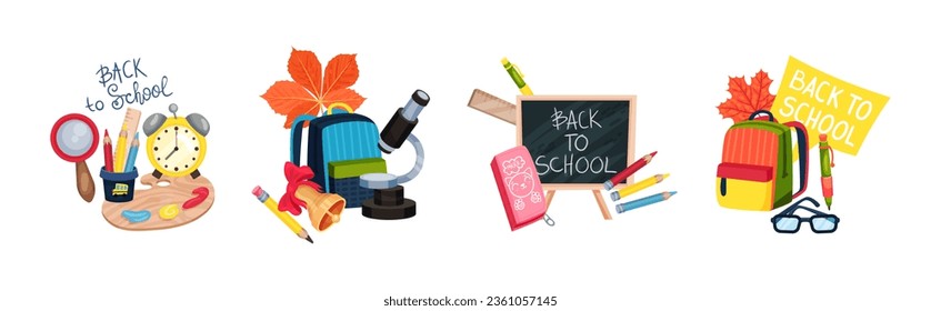 Back to School with Stationery Object Vector Composition Set
