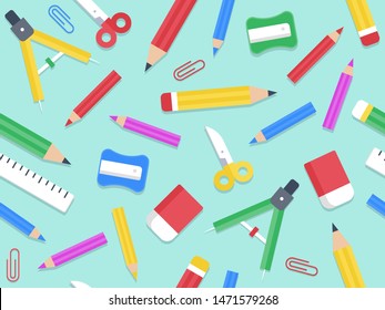 Back to school, Stationery seamless background vector illustration