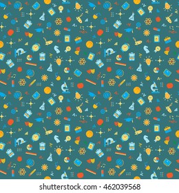 Back to School stationery supplies icon seamless vector pattern. Flat icon template set. School, after-school kids' activities, technology education concept. Use for youth targeted product decoration.