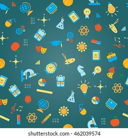 Back to School stationery supplies icon seamless vector pattern. Flat icon template set. School, after-school kids' activities, technology education concept. Use for youth targeted product decoration.