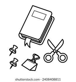 Back to school stationery vector art icon design line art outline. School, education, college, office tools and equipment