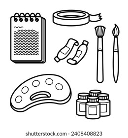 Back to school stationery vector art icon design line art outline. School, education, college, office tools and equipment