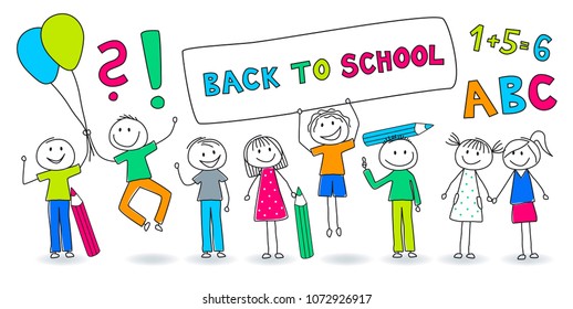 Back to School - Stick figures school kids