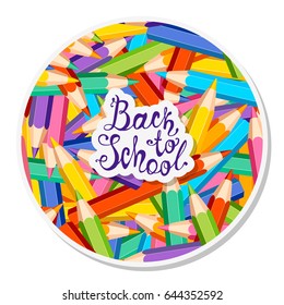 Back to school. Sticker with colorful pencils 