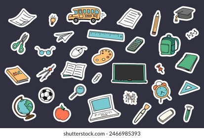 Back to School Sticker hand drawn doodle Icons