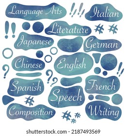Back to school sticker set, school lessons, blue