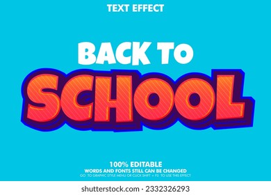 back to school sticker. strong bold 3d cartoon text effect