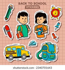 Back to School stickers pack vector set