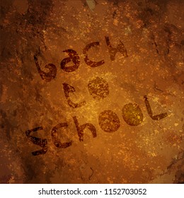 Back to School Stone Age Background. Vector illustration. Cave drawings. Text back to school on a rock. Design element for the design of leaflets, cards, envelopes, covers, flyers sales