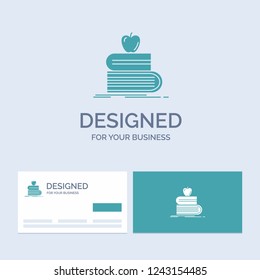 back to school, school, student, books, apple Business Logo Glyph Icon Symbol for your business. Turquoise Business Cards with Brand logo template.