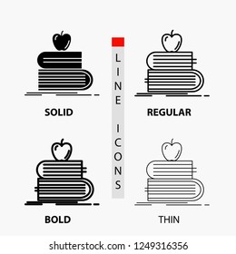 back to school, school, student, books, apple Icon in Thin, Regular, Bold Line and Glyph Style. Vector illustration