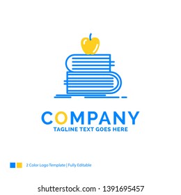 back to school, school, student, books, apple Blue Yellow Business Logo template. Creative Design Template Place for Tagline.