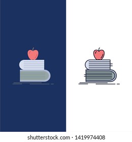 back to school, school, student, books, apple Flat Color Icon Vector