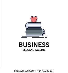 back to school, school, student, books, apple Flat Color Icon Vector. Vector Icon Template background