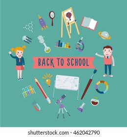 Back to school. Student with equipment for lessons.