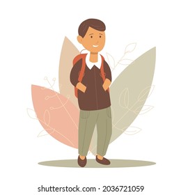 De vuelta a la escuela. El estudiante va a la escuela. Ilustración vectorial plana