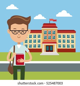 back to school student nerd and building