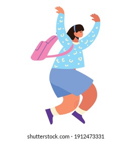 back to school, student running with bag cartoon vector illustration